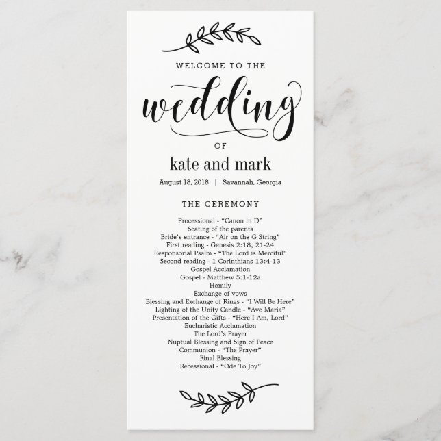 Rustic Elegance EDITABLE COLOR Wedding Program Programme (Front)
