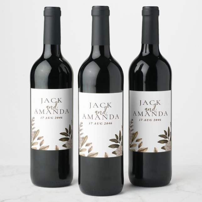 Rustic Elegance Floral Wedding Wine Bottle Labels (Bottles)