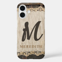 Rustic Elegance Monogram Burlap Lace Barnwood