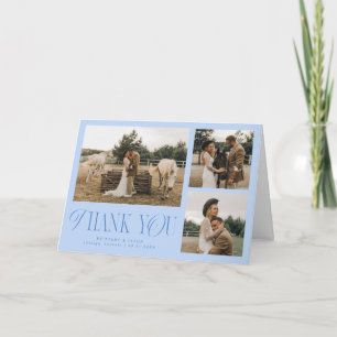Rustic Elegance Multi Photo Wedding Icy Blue Thank You Card