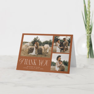 Rustic Elegance Multi Photo Wedding Terracotta Thank You Card