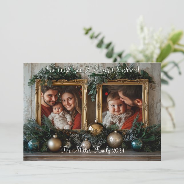 Rustic Elegance Personalised Christmas  Holiday Card (Standing Front)