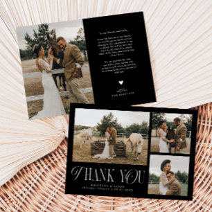 Rustic Elegance Photo Collage Wedding Black Thank You Card