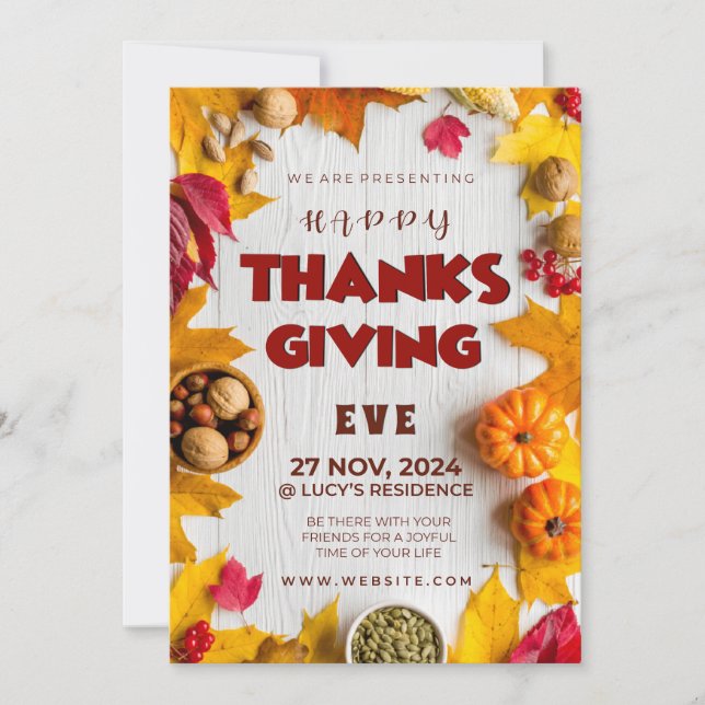 Rustic Elegance Pumpkin Leaves & Sizzling Spices  Invitation (Front)