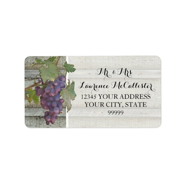 Rustic Elegance Red Wine Grapes Wood Wedding Label (Front)
