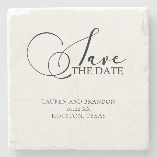 Rustic Elegance Save the Date Calligraphy Stone Coaster (Front)