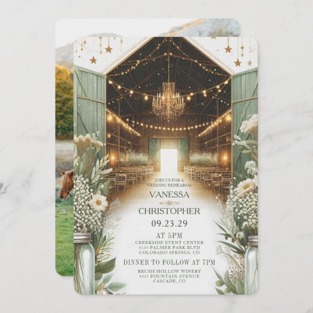 Rustic Elegance Wedding Rehearsal Invitation (Front/Back)