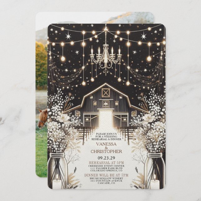 Rustic Elegance Wedding Rehearsal Invitation (Front/Back)