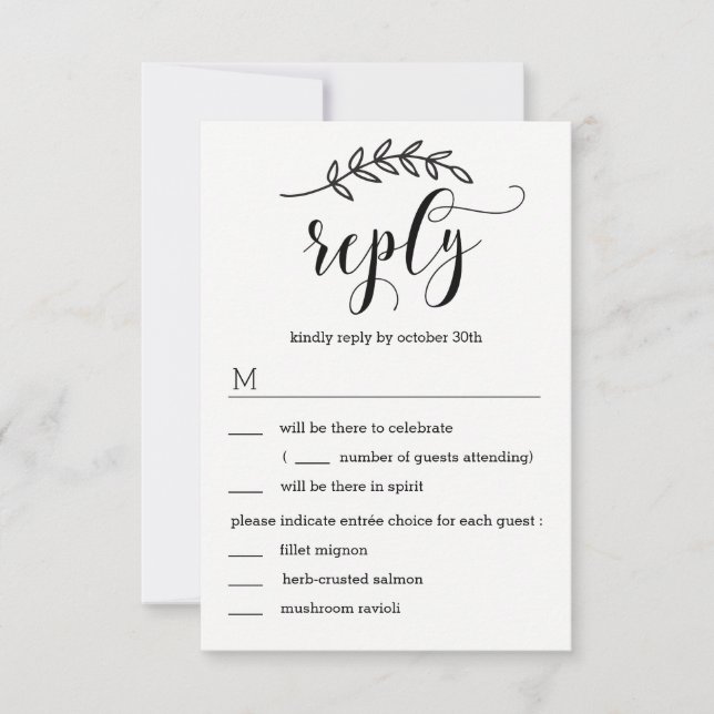 Rustic Elegance Wedding RSVP with Menu Options Invitation (Front)