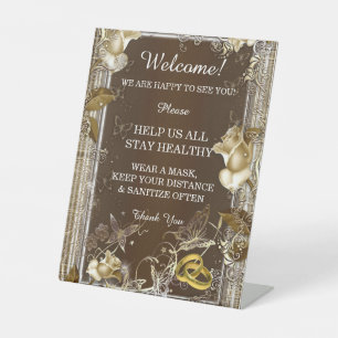 Rustic Elegance White Rose Wedding Safety Pedestal Sign