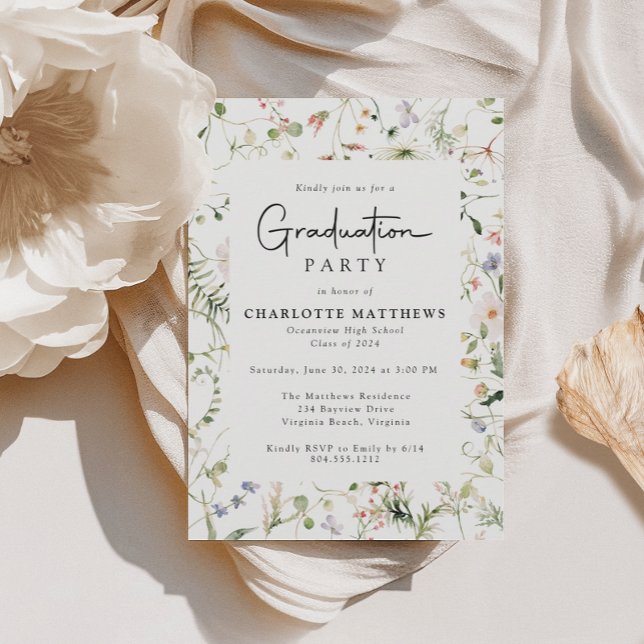 Rustic Elegance Wildflower Frame Graduation Party  Invitation (Creator Uploaded)