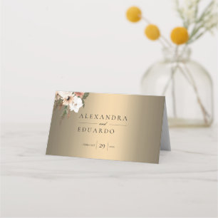 Rustic Elegance Wildfowers on Gold Wedding Place Card