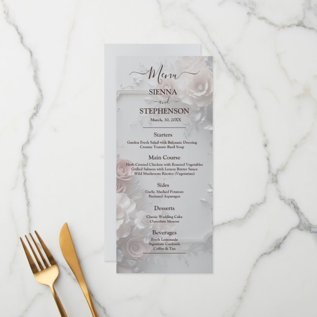 Rustic Elegant 3D Floral Wedding menu (Front/Back In Situ)