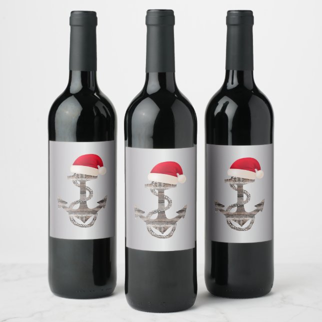 rustic elegant ANCHOR  + silver gradient | Wine Label (Bottles)