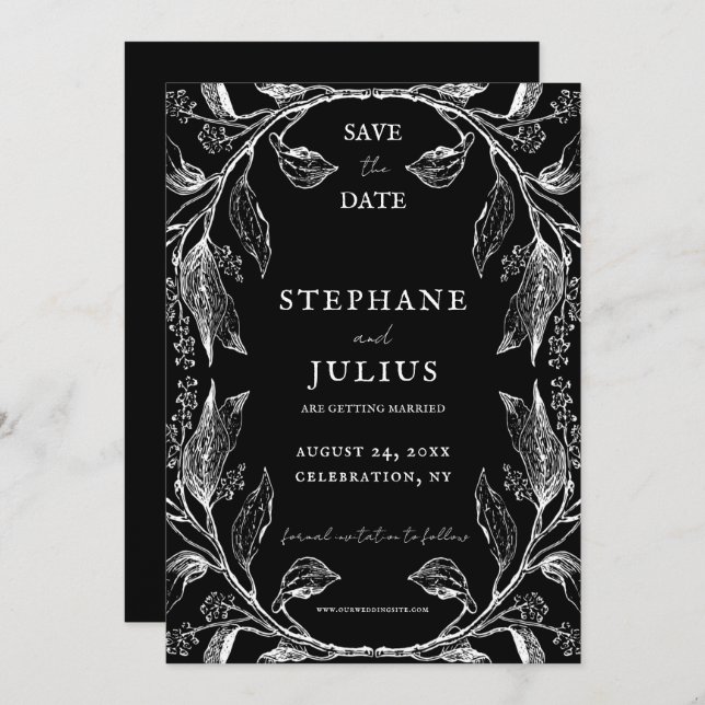 Rustic Elegant Black Floral Save the Date  Invitation (Front/Back)