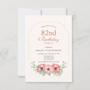Rustic Elegant Blush Pink Floral 82nd Birthday Invitation