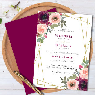 Rustic Elegant Blush Watercolor Floral Wedding Invitation