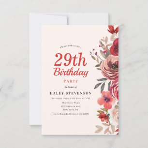 Rustic Elegant Boho Chic Floral 29th Birthday Invitation