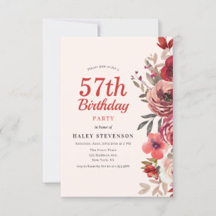 Rustic Elegant Boho Chic Floral 57th Birthday Invitation