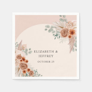 Rustic Elegant Boho Terracotta Pampas Wedding Napkin