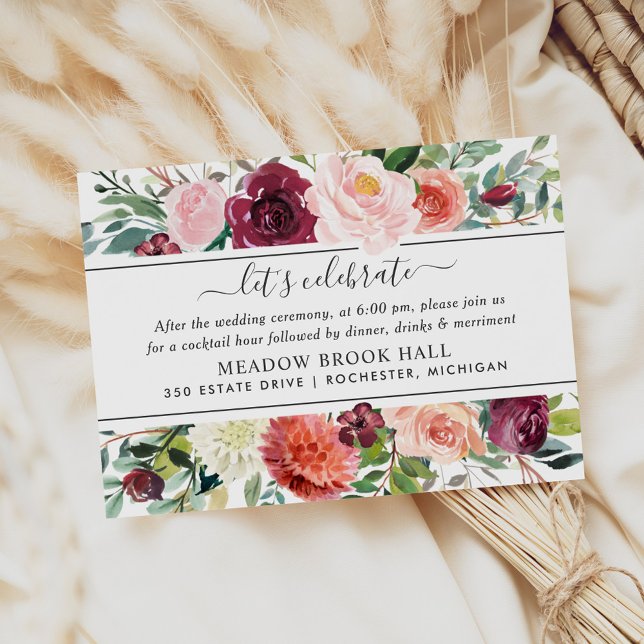 Rustic Elegant Burgundy Blush Floral Reception Enclosure Card (Creator Uploaded)