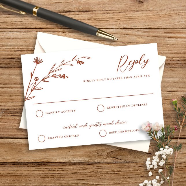 Rustic Elegant Burgundy Wildflower Wedding RSVP Card (Creator Uploaded)
