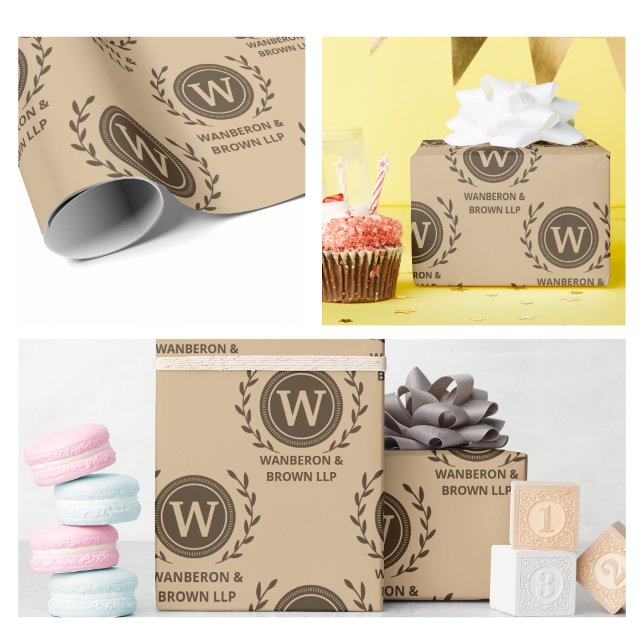 Rustic Elegant Business Monogram Brown Wrapping Paper (Business Gift Wrapping Paper bakery modern homemade cake business baked goods cupcake patisserie)