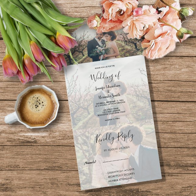 Rustic elegant calligraphy wedding all in one invitation (Rustic elegant calligraphy boho wedding all in one invitation. Invitation and RSVP in one.)