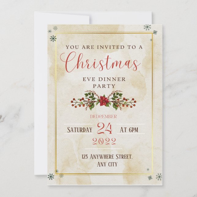 Rustic Elegant christmas eve party invitation (Front)