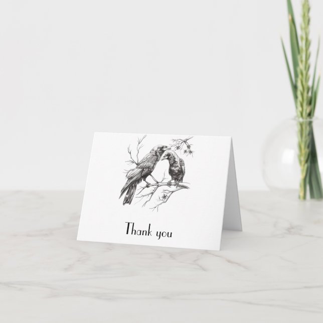 Rustic elegant crow lover thank you card (Front)