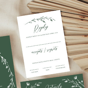 Rustic Elegant Dark Green Wildflower Wedding RSVP Card