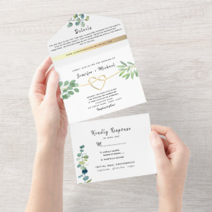 Rustic Elegant Eucalyptus Greenery Wedding All In One Invitation