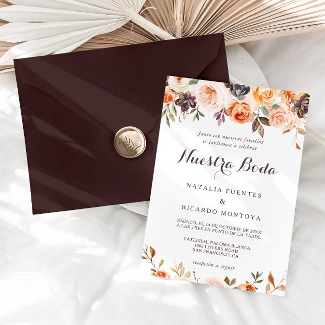 Rustic Elegant Fall Floral Spanish Wedding Invitation (Creator Uploaded)