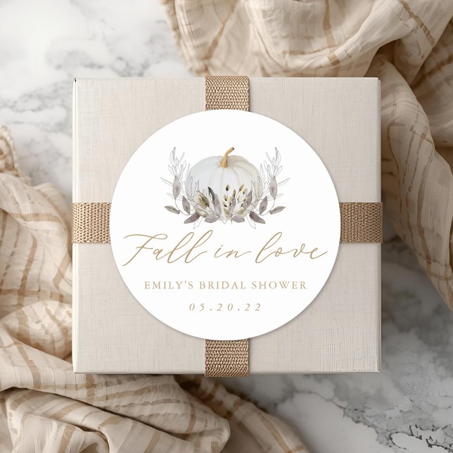 Rustic Elegant Fall in Love Bridal Shower Favour Classic Round Sticker (Creator Uploaded)