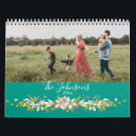 Rustic Elegant Family Photo Calendar<br><div class="desc">Share your favourite photos on each page of this calendar with an elegant rustic vibe.Personalise the front with an additional photo, your family name and the year. The front and back are decorated with a delicate floral arrangement with winter berries, leaves and flowers and white script typography on a bright...</div>