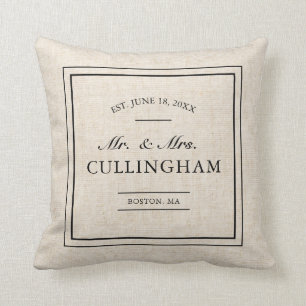 Rustic Elegant Faux Burlap Wedding Date Cushion