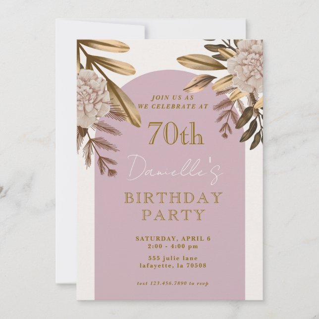 Rustic Elegant Floral 70th Birthday Invitations (Front)