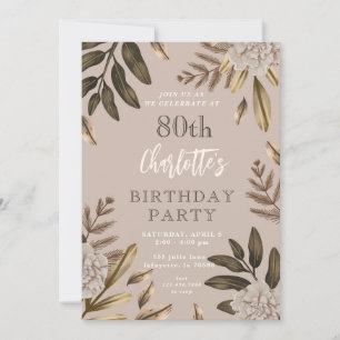 Rustic Elegant Floral 80th Birthday Invitations