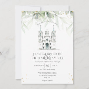 Rustic Elegant Floral Catholic Church Chapel  Invitation