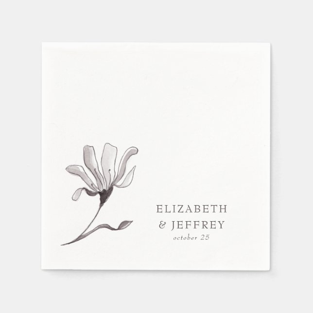 Rustic Elegant Floral Sketch Wedding Napkin (Front)