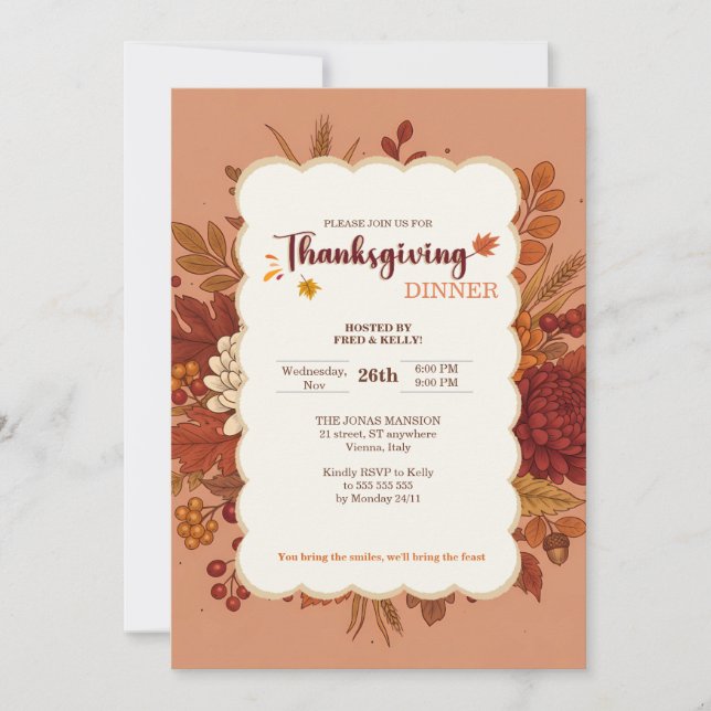 Rustic Elegant Floral Terracotta Invitation (Front)