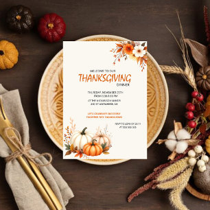 Rustic Elegant Floral  Thanksgiving Dinner Invitation