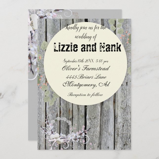 Rustic Elegant Floral Wedding Invitation (Front/Back)