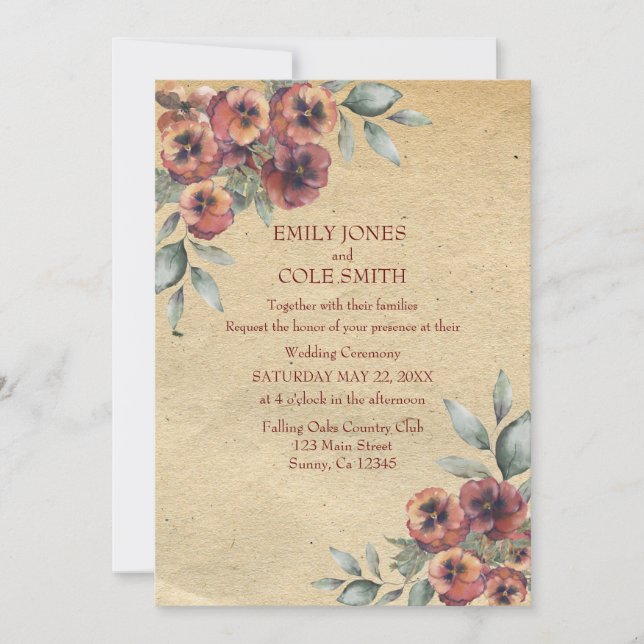 Rustic Elegant Floral Wedding Invitation (Front)