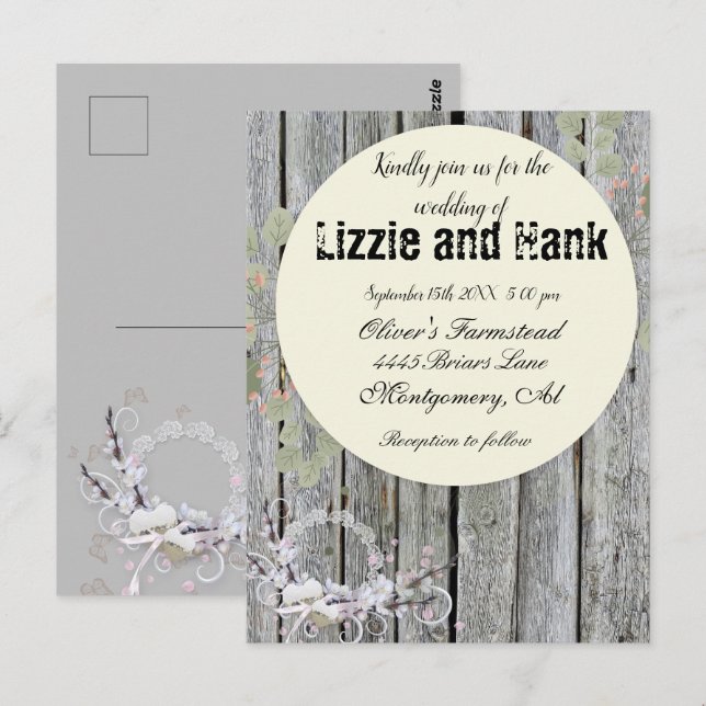 Rustic Elegant Floral Wedding Postcard (Front/Back)