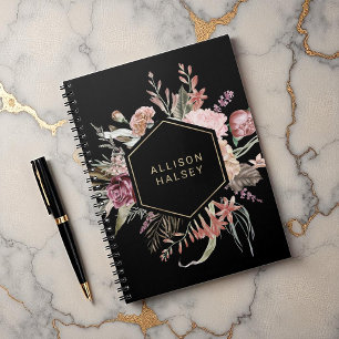 Rustic Elegant Floral with Geometric Frame Notebook