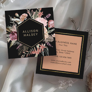 Rustic Elegant Floral with Geometric Frame Square Business Card