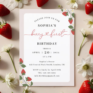 Rustic Elegant Girl's Berry First Birthday Invitation
