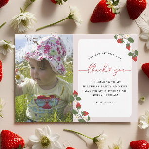 Rustic Elegant Girl's Berry First Birthday Photo Thank You Card
