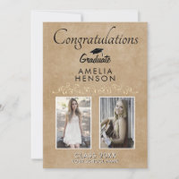 Rustic Elegant Gold Ornament 2 Photo Graduation